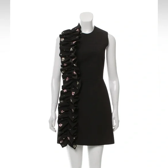msgm black ruffle dress MSGM Dress Black Multicolor Floral Ruffle Long Sleeve Mini Dress  SEYMAYKA